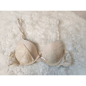 Mamia Women's Cream Floral Lace Padded‎ Comfortable Sexy Underwire Bra Size 36B
